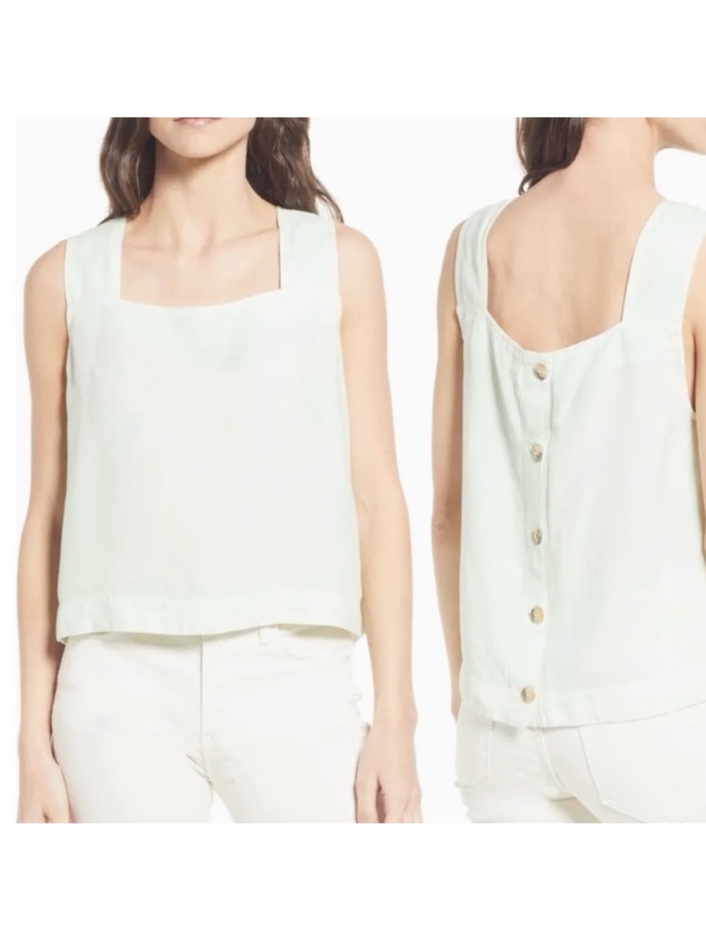 Madewell light green linen blend sunside button back tank top womens 8